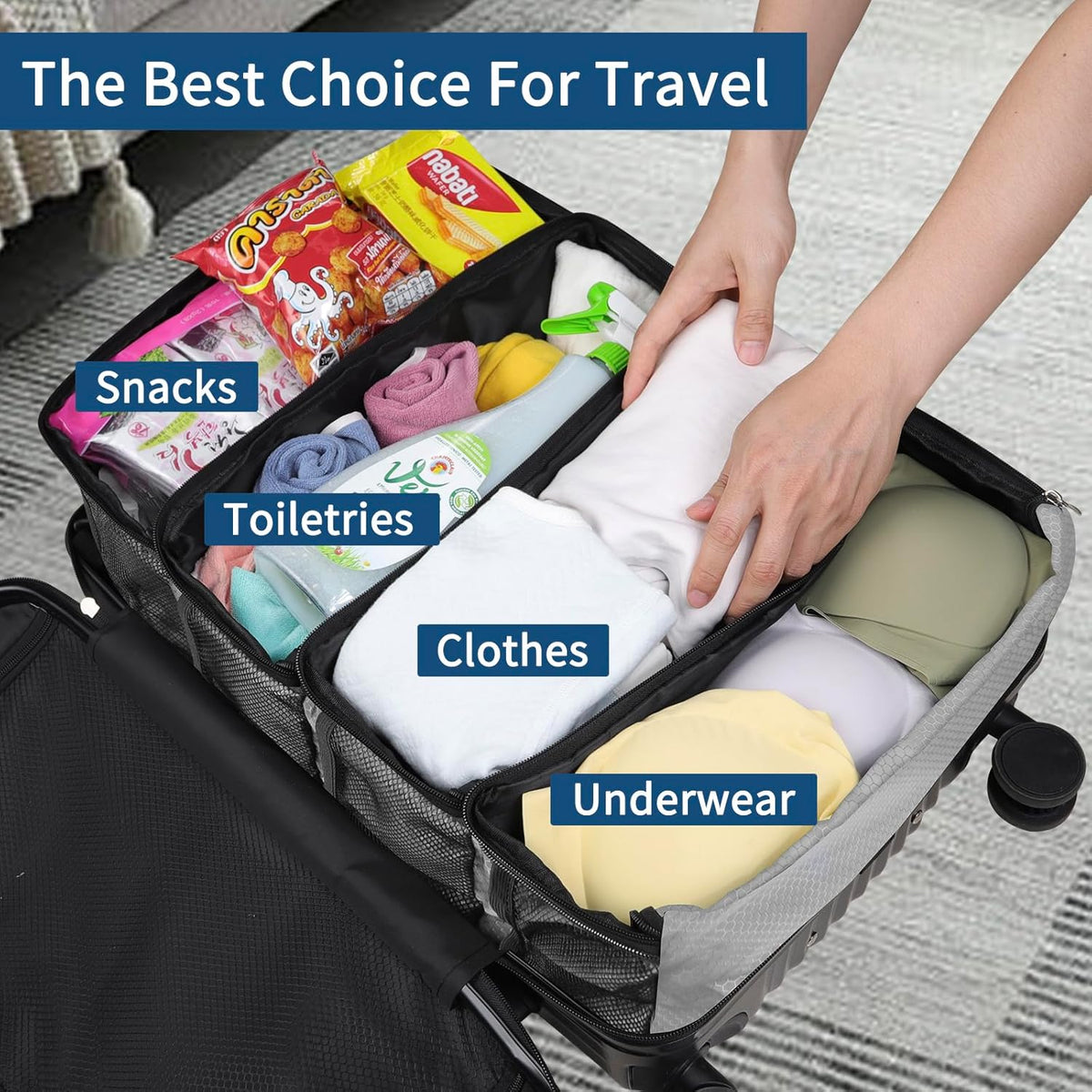 Suitcase Organizer, Travel Luggage Organizer hanging packing cubes for travel，portable hanging travel shelves Collapsible closet organizer for Carry-on (Black, Medium)