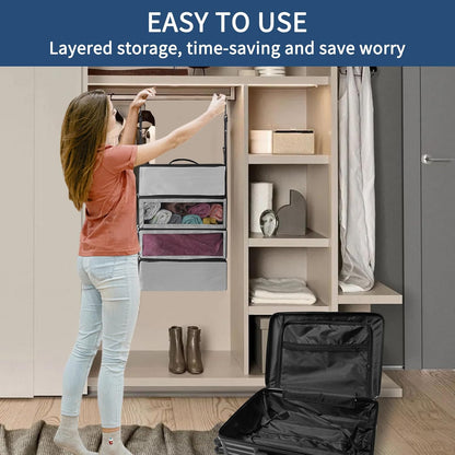 Suitcase Organizer, Travel Luggage Organizer hanging packing cubes for travel，portable hanging travel shelves Collapsible closet organizer for Carry-on (Black, Medium)