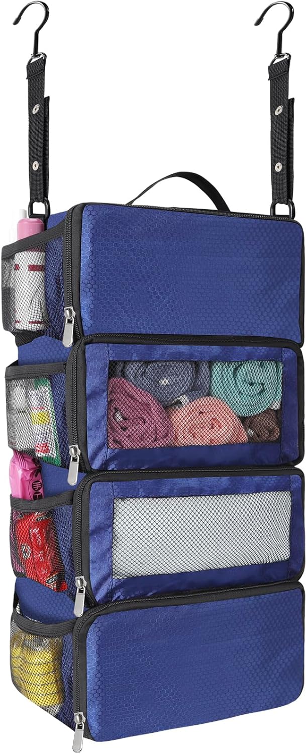 Suitcase Organizer, Travel Luggage Organizer hanging packing cubes for travel，portable hanging travel shelves Collapsible closet organizer for Carry-on (Black, Medium)