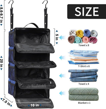 Suitcase Organizer, Travel Luggage Organizer hanging packing cubes for travel，portable hanging travel shelves Collapsible closet organizer for Carry-on (Black, Medium)