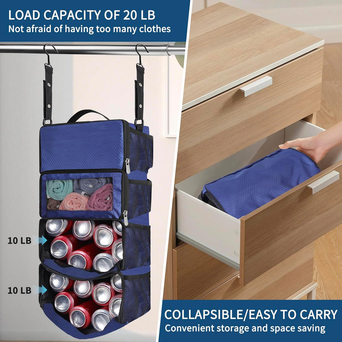 Suitcase Organizer, Travel Luggage Organizer hanging packing cubes for travel，portable hanging travel shelves Collapsible closet organizer for Carry-on (Black, Medium)
