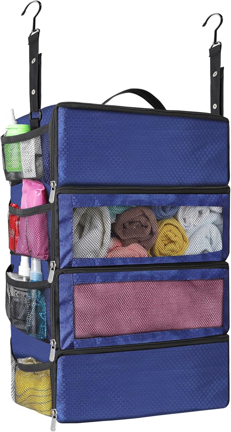 Suitcase Organizer, Travel Luggage Organizer hanging packing cubes for travel，portable hanging travel shelves Collapsible closet organizer for Carry-on (Black, Medium)