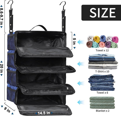 Suitcase Organizer, Travel Luggage Organizer hanging packing cubes for travel，portable hanging travel shelves Collapsible closet organizer for Carry-on (Black, Medium)