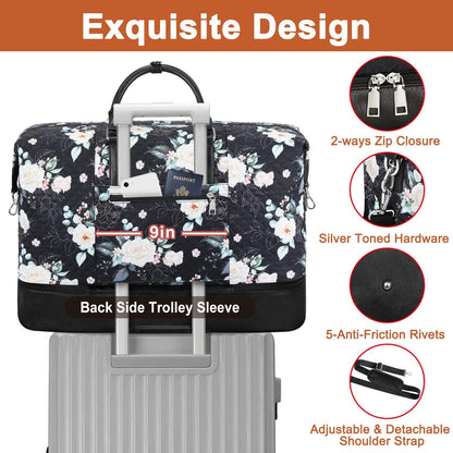 Travel Weekender Bag for Women, 21" Overnight Bag with Shoe Compartment 50L Large Travel Duffel Bag Carry On Tote for Weekend, Overnight, Business Trips, Water Resistant