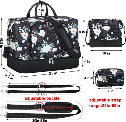 Travel Weekender Bag for Women, 21" Overnight Bag with Shoe Compartment 50L Large Travel Duffel Bag Carry On Tote for Weekend, Overnight, Business Trips, Water Resistant