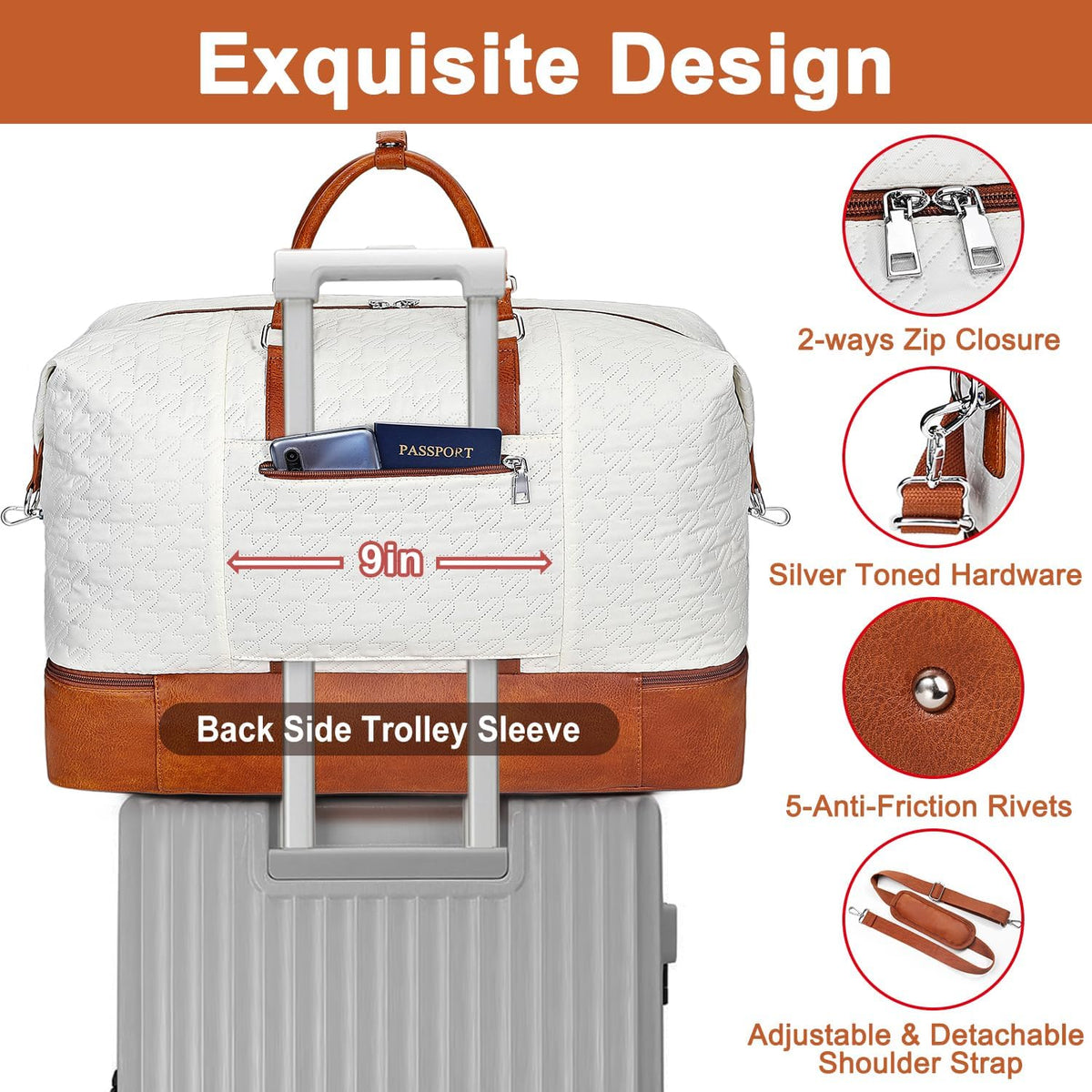 Travel Weekender Bag for Women, 21" Overnight Bag with Shoe Compartment 50L Large Travel Duffel Bag Carry On Tote for Weekend, Overnight, Business Trips, Water Resistant