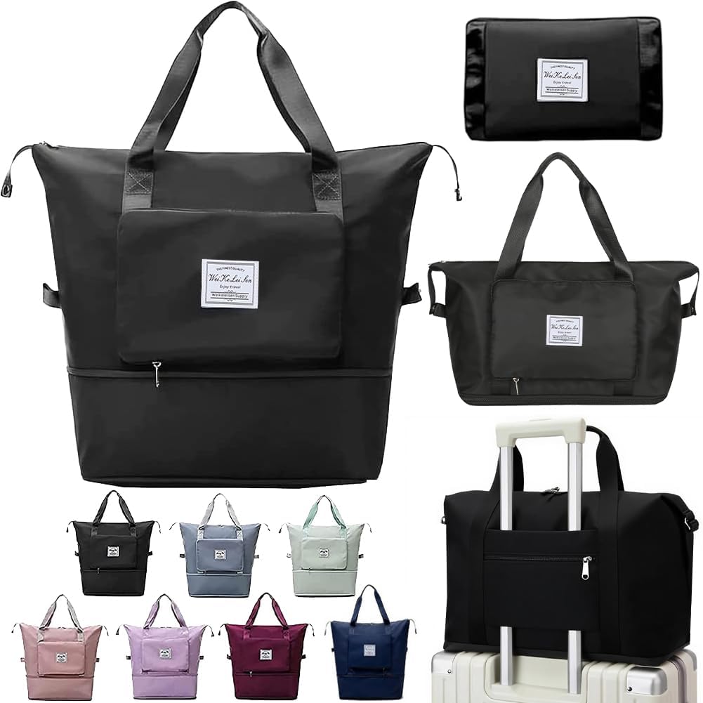 Large Capacity Foldable Travel Bag, Sports Shoulder Bag, Duffel Bag, Wet and Dry Separation, Waterproof Oxford Fabric, Black, Large
