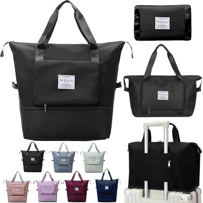 Large Capacity Foldable Travel Bag, Sports Shoulder Bag, Duffel Bag, Wet and Dry Separation, Waterproof Oxford Fabric, Black, Large