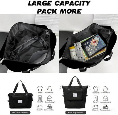 Large Capacity Foldable Travel Bag, Sports Shoulder Bag, Duffel Bag, Wet and Dry Separation, Waterproof Oxford Fabric, Black, Large