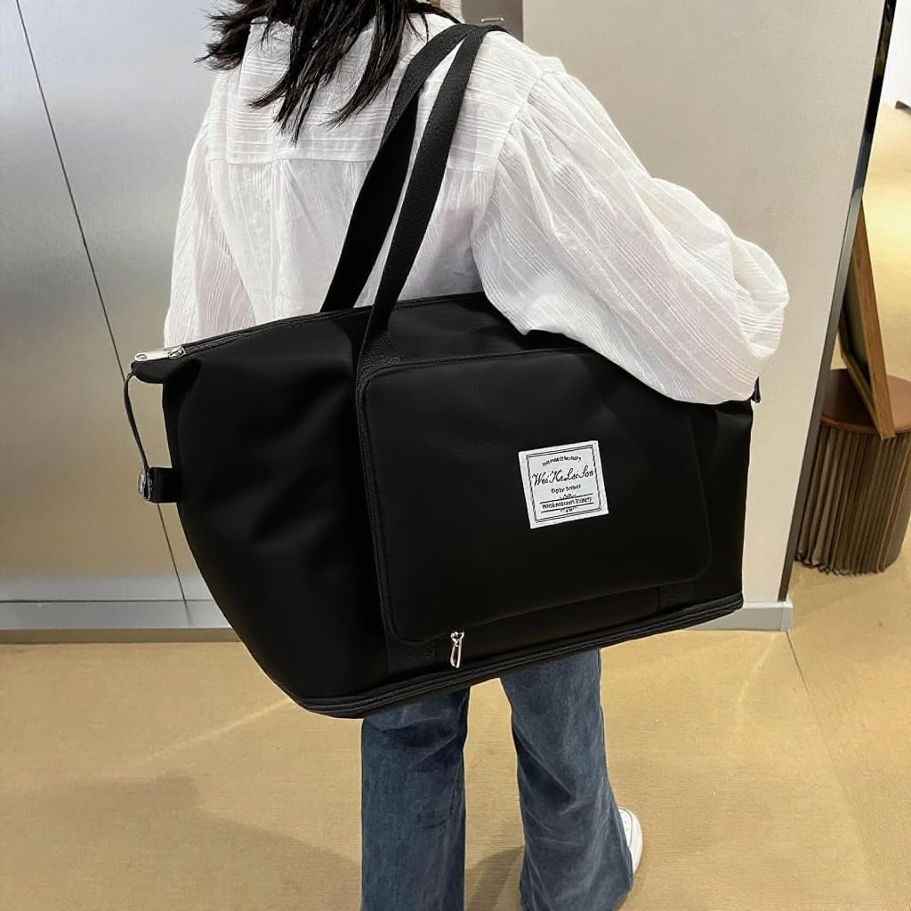 Large Capacity Foldable Travel Bag, Sports Shoulder Bag, Duffel Bag, Wet and Dry Separation, Waterproof Oxford Fabric, Black, Large