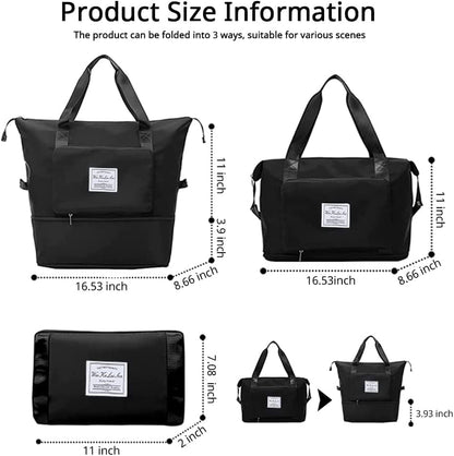 Large Capacity Foldable Travel Bag, Sports Shoulder Bag, Duffel Bag, Wet and Dry Separation, Waterproof Oxford Fabric, Black, Large