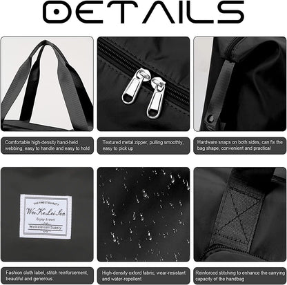 Large Capacity Foldable Travel Bag, Sports Shoulder Bag, Duffel Bag, Wet and Dry Separation, Waterproof Oxford Fabric, Black, Large