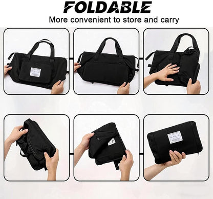 Large Capacity Foldable Travel Bag, Sports Shoulder Bag, Duffel Bag, Wet and Dry Separation, Waterproof Oxford Fabric, Black, Large