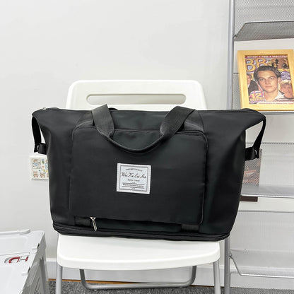 Large Capacity Foldable Travel Bag, Sports Shoulder Bag, Duffel Bag, Wet and Dry Separation, Waterproof Oxford Fabric, Black, Large