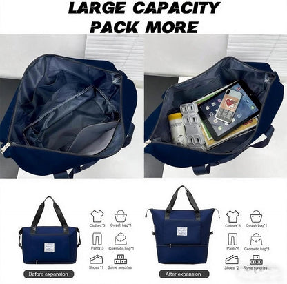 Large Capacity Foldable Travel Bag, Sports Shoulder Bag, Duffel Bag, Wet and Dry Separation, Waterproof Oxford Fabric, Black, Large