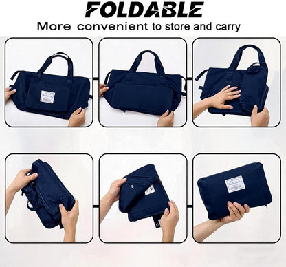 Large Capacity Foldable Travel Bag, Sports Shoulder Bag, Duffel Bag, Wet and Dry Separation, Waterproof Oxford Fabric, Black, Large