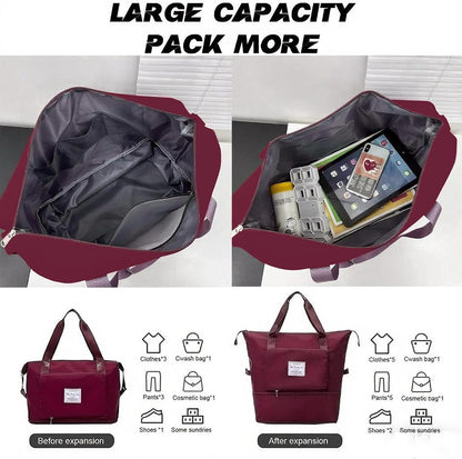 Large Capacity Foldable Travel Bag, Sports Shoulder Bag, Duffel Bag, Wet and Dry Separation, Waterproof Oxford Fabric, Black, Large