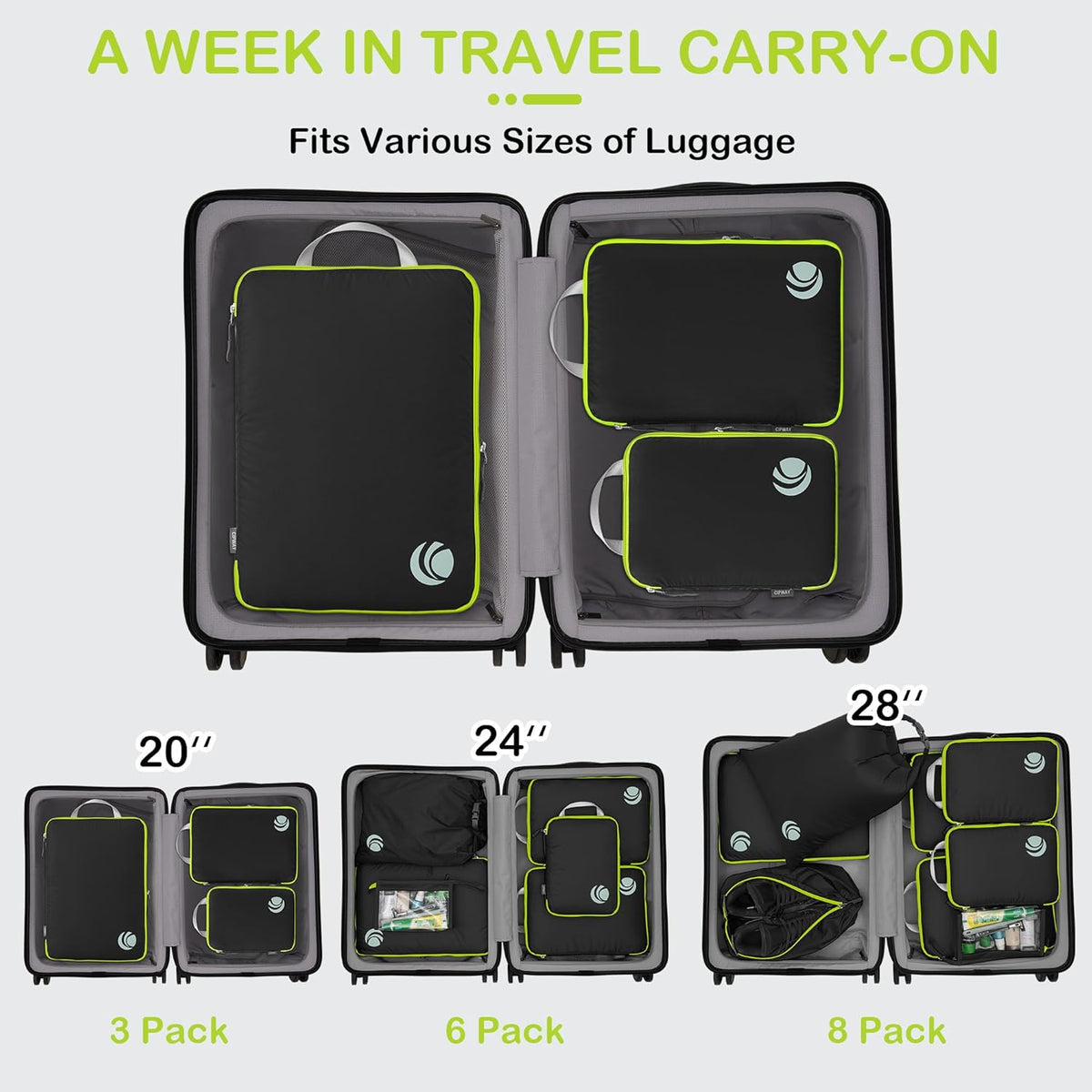 Compression Packing Cubes, Ultralight Luggage Organizer Bags, Travel Essentials for Carry on Suitcase (White)