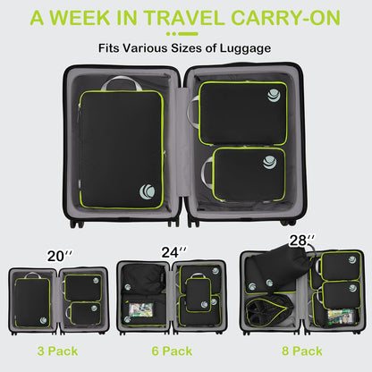 Compression Packing Cubes, Ultralight Luggage Organizer Bags, Travel Essentials for Carry on Suitcase (White)