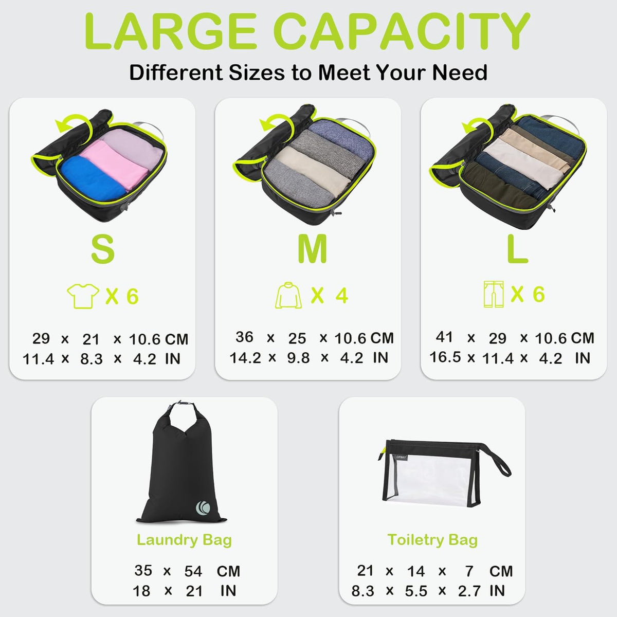 Compression Packing Cubes, Ultralight Luggage Organizer Bags, Travel Essentials for Carry on Suitcase (White)
