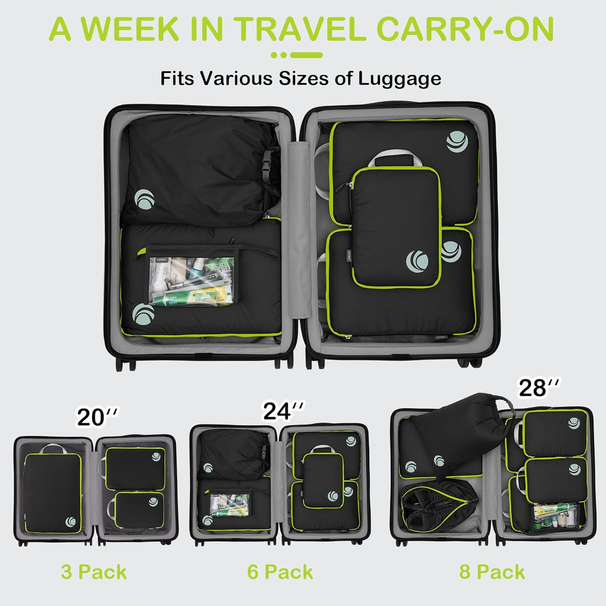 Compression Packing Cubes, Ultralight Luggage Organizer Bags, Travel Essentials for Carry on Suitcase (White)
