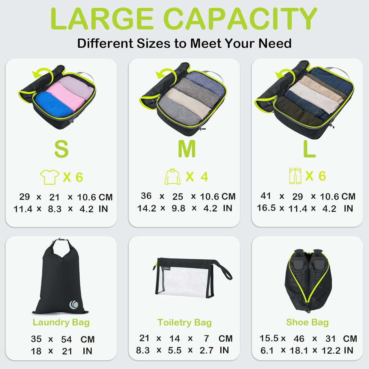 Compression Packing Cubes, Ultralight Luggage Organizer Bags, Travel Essentials for Carry on Suitcase (White)