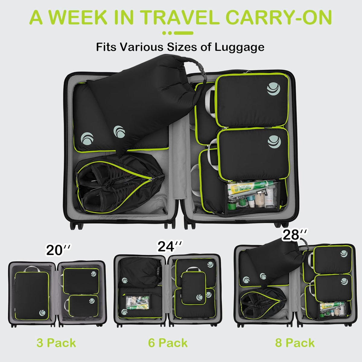 Compression Packing Cubes, Ultralight Luggage Organizer Bags, Travel Essentials for Carry on Suitcase (White)