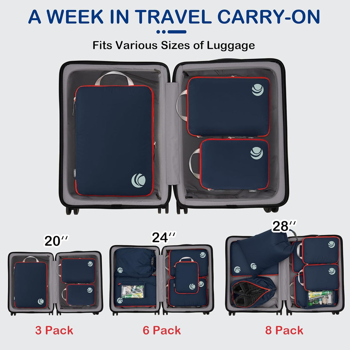 Compression Packing Cubes, Ultralight Luggage Organizer Bags, Travel Essentials for Carry on Suitcase (White)