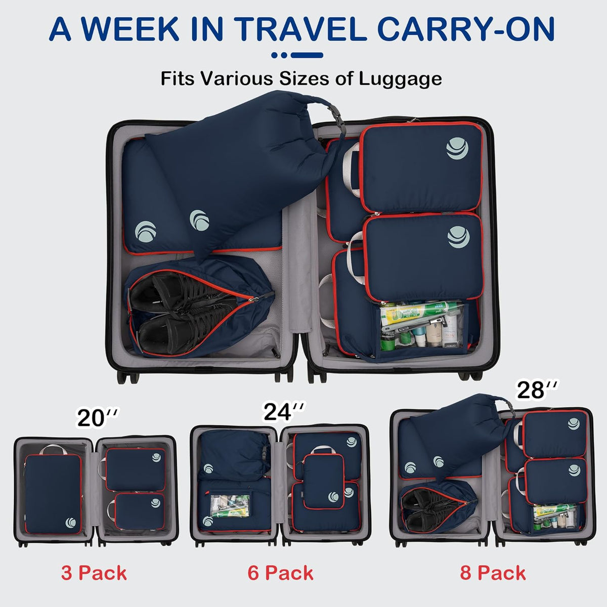 Compression Packing Cubes, Ultralight Luggage Organizer Bags, Travel Essentials for Carry on Suitcase (White)