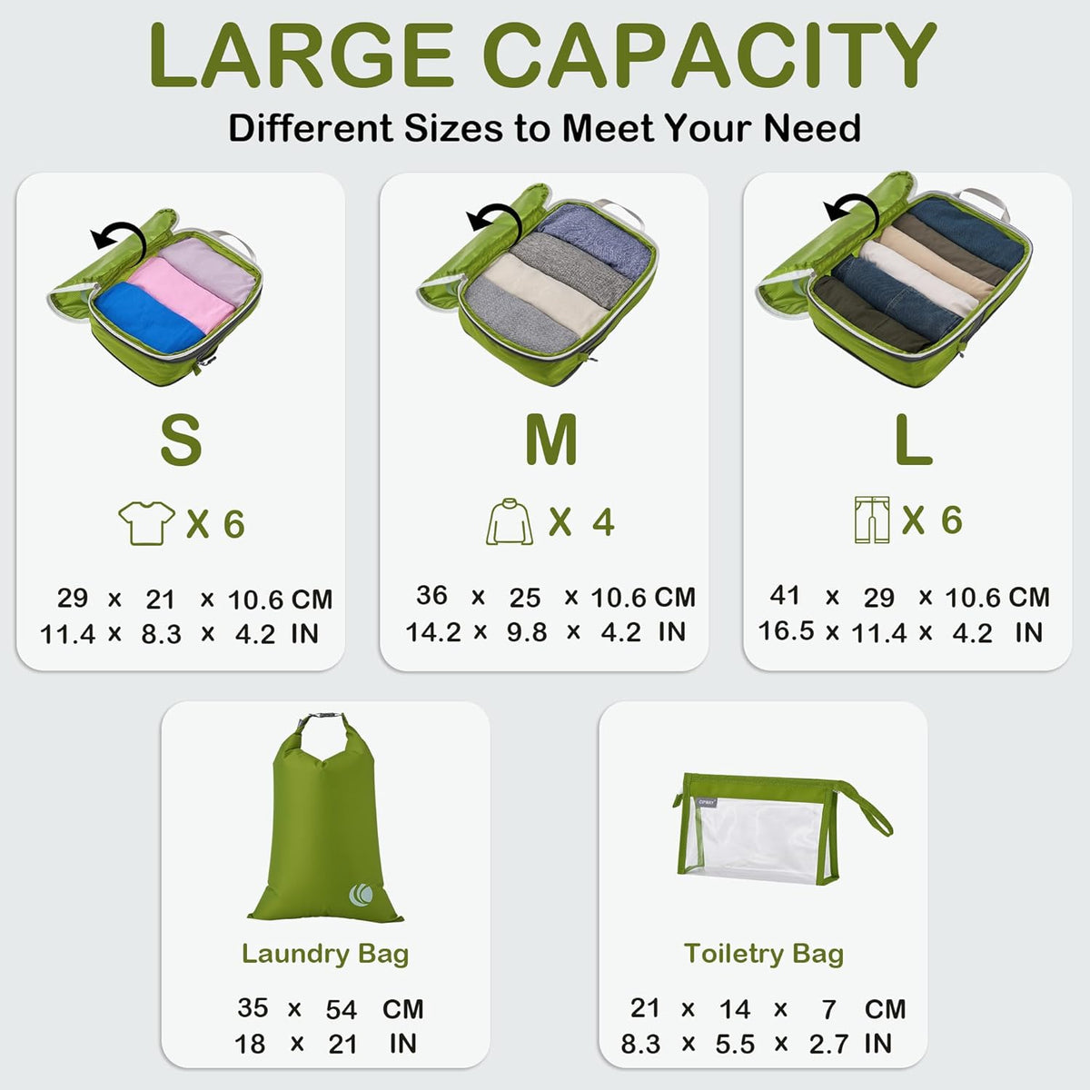 Compression Packing Cubes, Ultralight Luggage Organizer Bags, Travel Essentials for Carry on Suitcase (White)