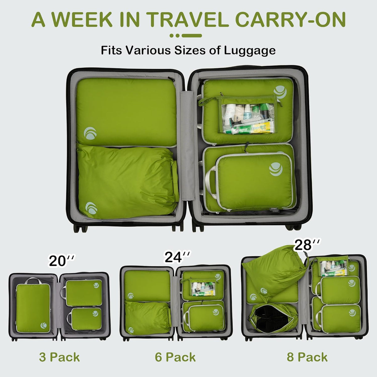 Compression Packing Cubes, Ultralight Luggage Organizer Bags, Travel Essentials for Carry on Suitcase (White)