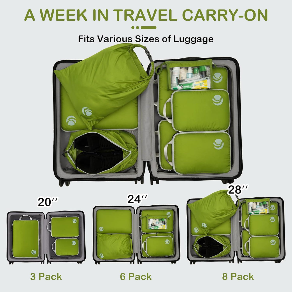 Compression Packing Cubes, Ultralight Luggage Organizer Bags, Travel Essentials for Carry on Suitcase (White)