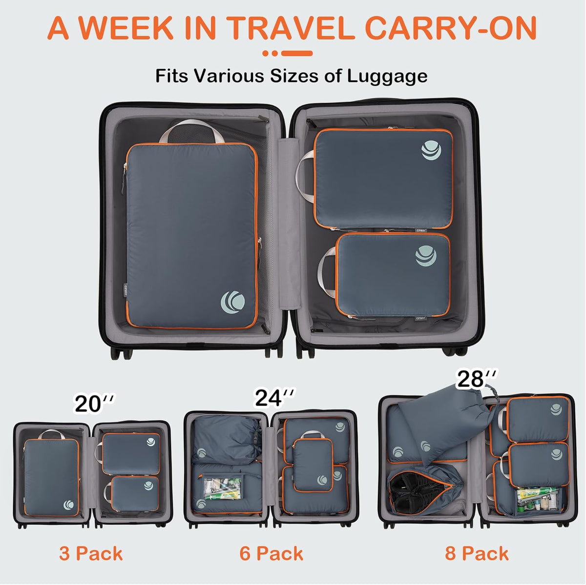 Compression Packing Cubes, Ultralight Luggage Organizer Bags, Travel Essentials for Carry on Suitcase (White)