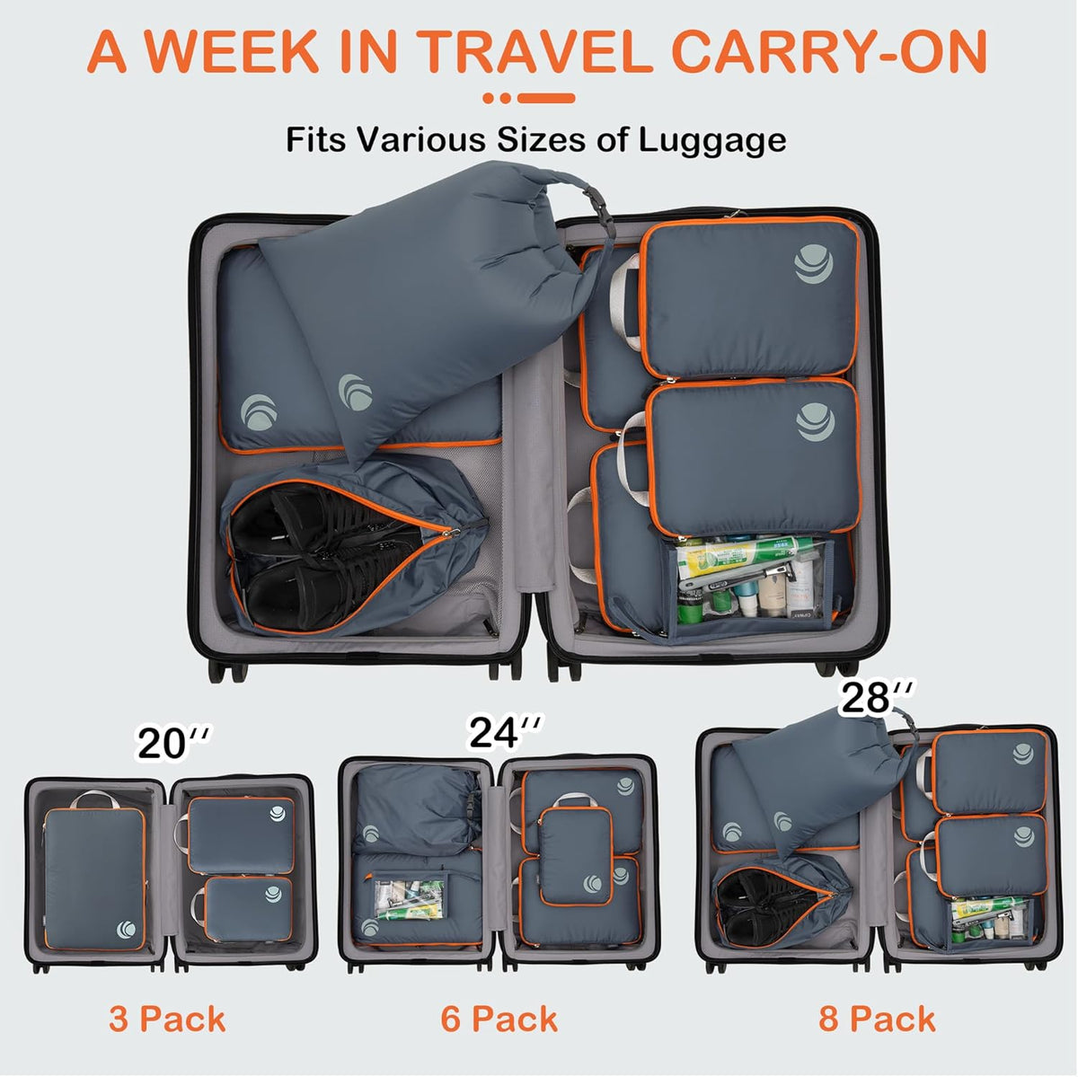 Compression Packing Cubes, Ultralight Luggage Organizer Bags, Travel Essentials for Carry on Suitcase (White)