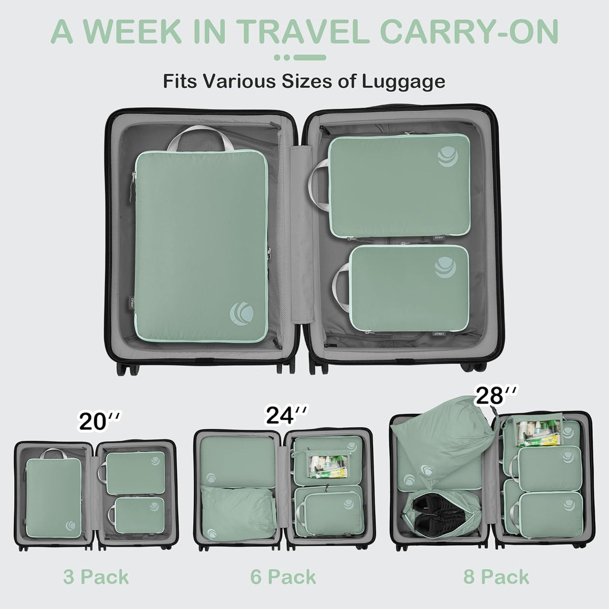 Compression Packing Cubes, Ultralight Luggage Organizer Bags, Travel Essentials for Carry on Suitcase (White)