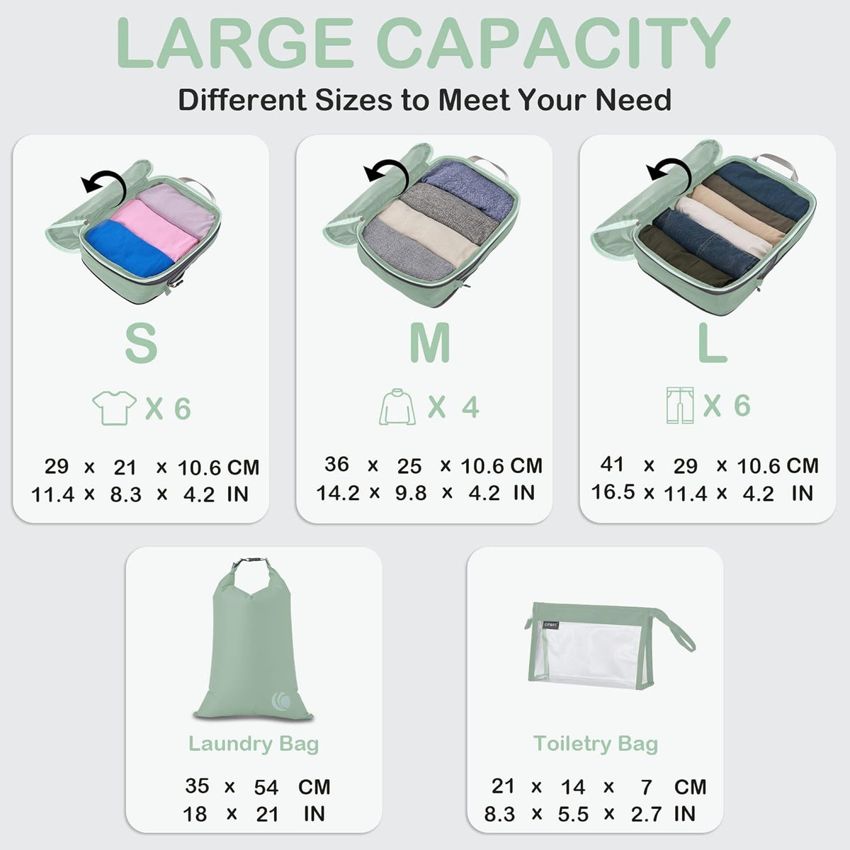 Compression Packing Cubes, Ultralight Luggage Organizer Bags, Travel Essentials for Carry on Suitcase (White)
