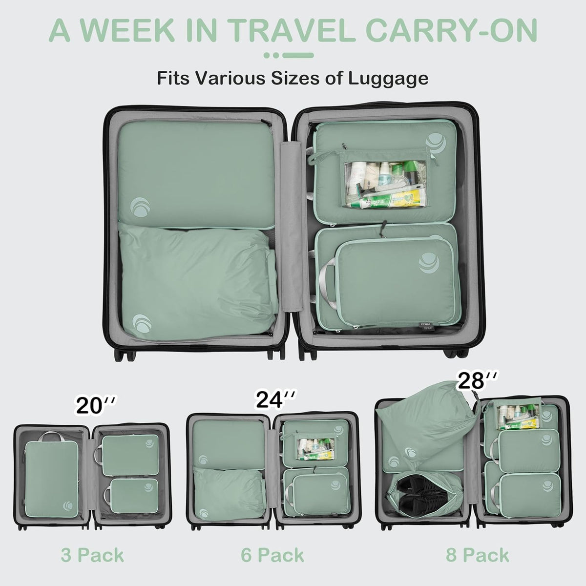 Compression Packing Cubes, Ultralight Luggage Organizer Bags, Travel Essentials for Carry on Suitcase (White)