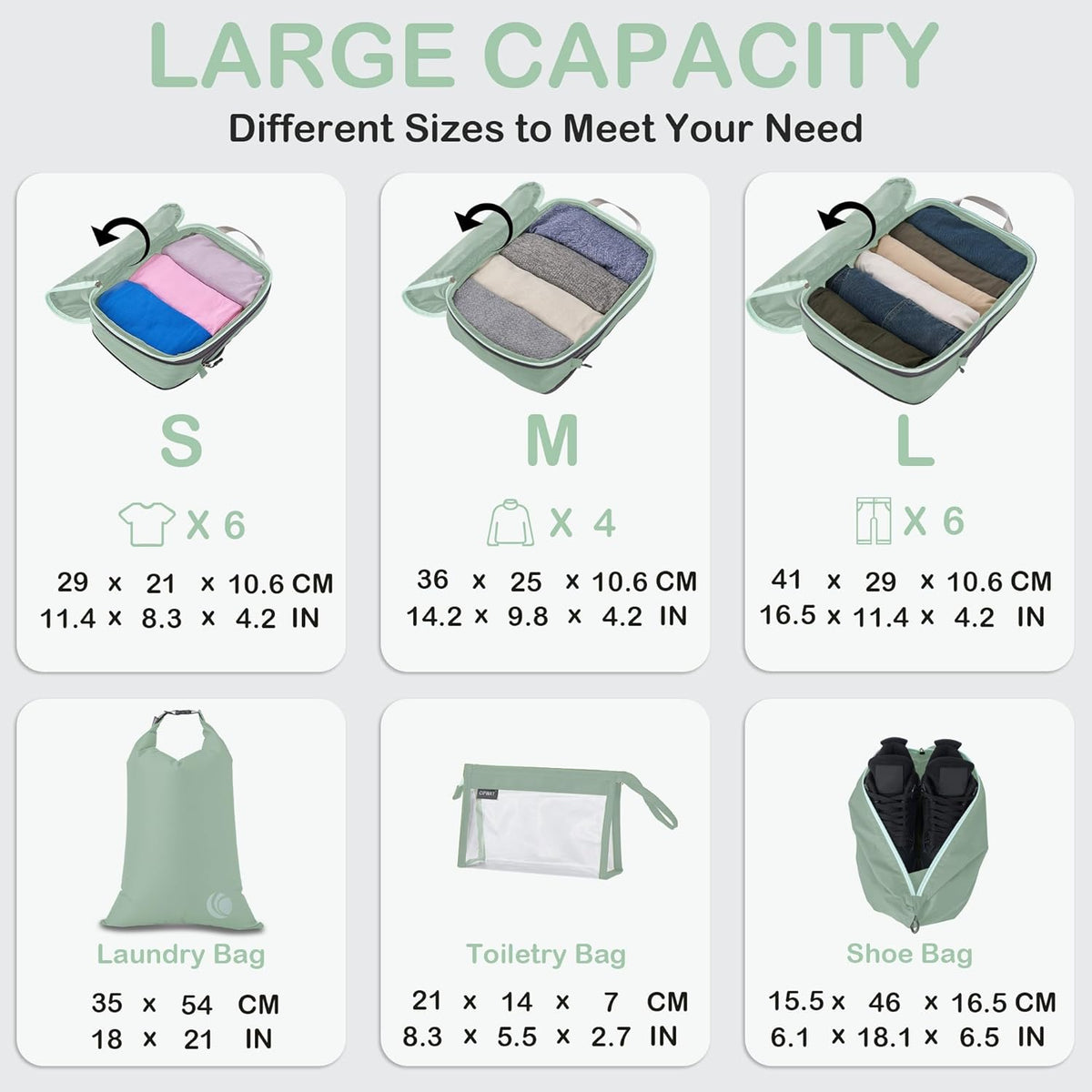 Compression Packing Cubes, Ultralight Luggage Organizer Bags, Travel Essentials for Carry on Suitcase (White)