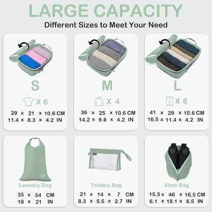 Compression Packing Cubes, Ultralight Luggage Organizer Bags, Travel Essentials for Carry on Suitcase (White)