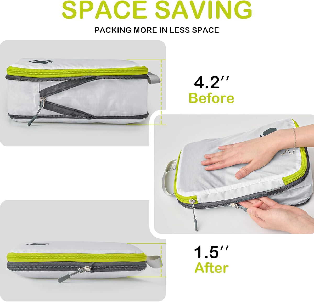 Compression Packing Cubes, Ultralight Luggage Organizer Bags, Travel Essentials for Carry on Suitcase (White)