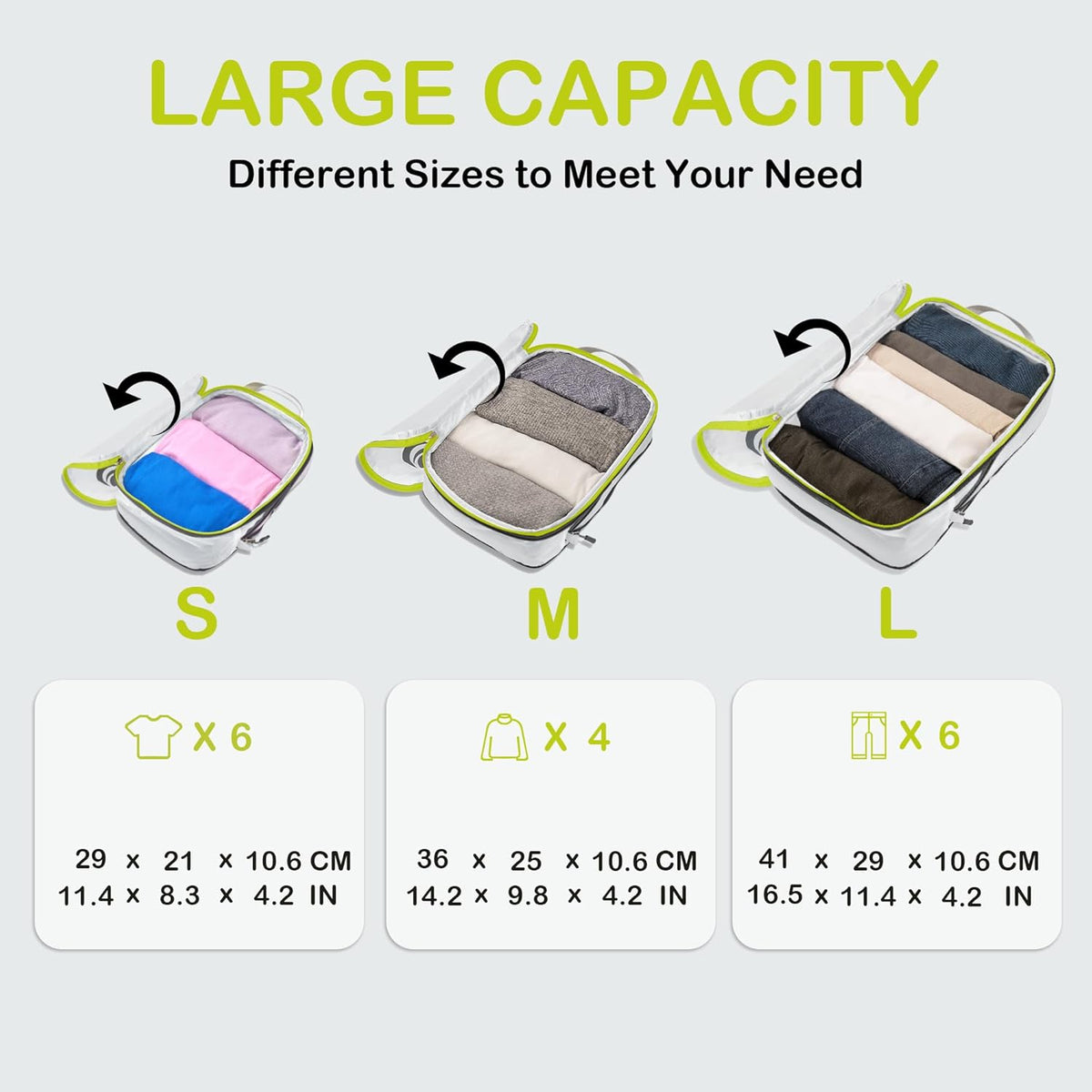 Compression Packing Cubes, Ultralight Luggage Organizer Bags, Travel Essentials for Carry on Suitcase (White)