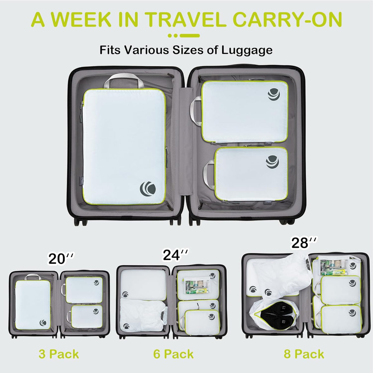 Compression Packing Cubes, Ultralight Luggage Organizer Bags, Travel Essentials for Carry on Suitcase (White)
