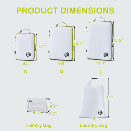 Compression Packing Cubes, Ultralight Luggage Organizer Bags, Travel Essentials for Carry on Suitcase (White)
