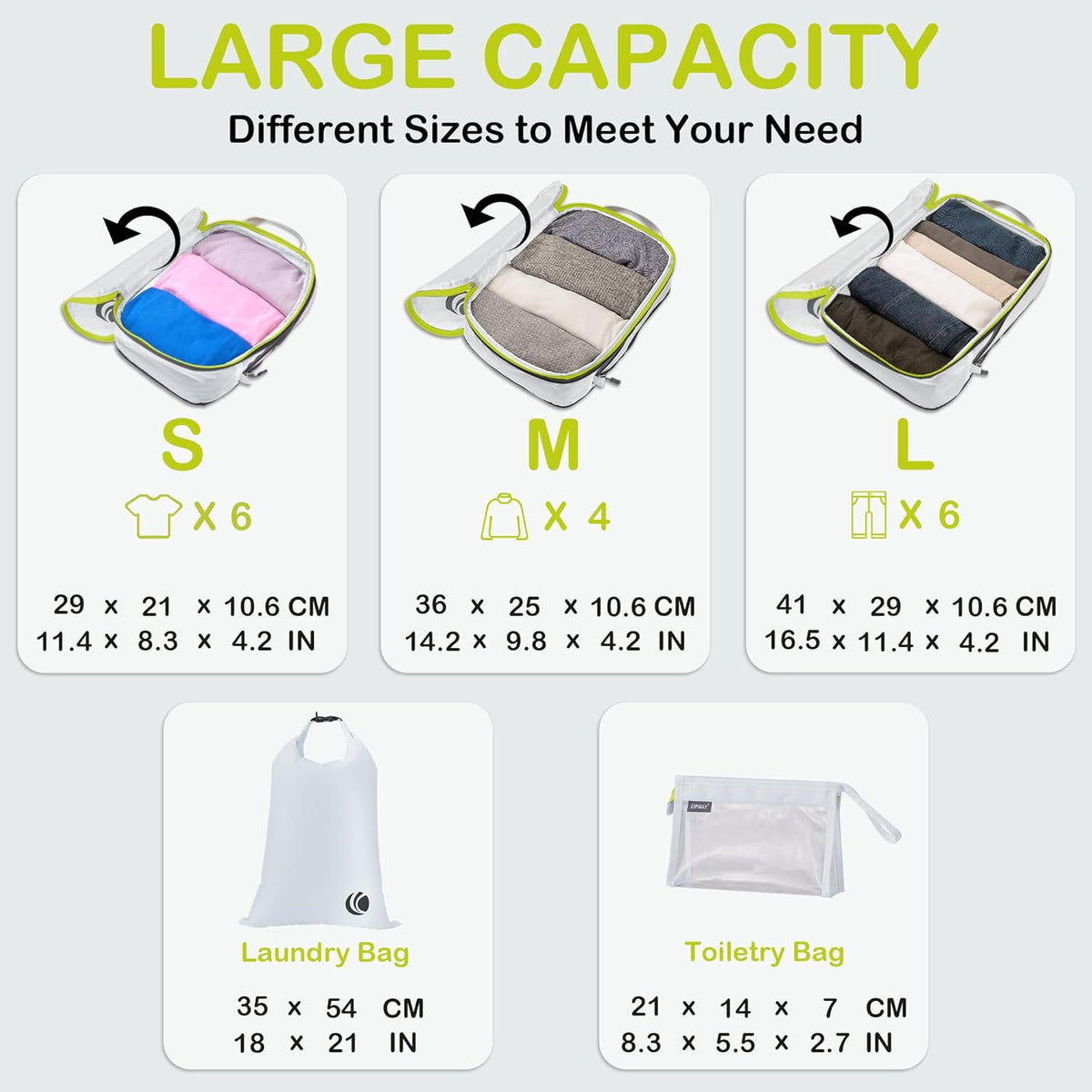 Compression Packing Cubes, Ultralight Luggage Organizer Bags, Travel Essentials for Carry on Suitcase (White)