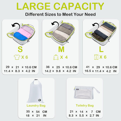 Compression Packing Cubes, Ultralight Luggage Organizer Bags, Travel Essentials for Carry on Suitcase (White)