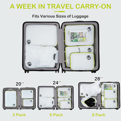 Compression Packing Cubes, Ultralight Luggage Organizer Bags, Travel Essentials for Carry on Suitcase (White)