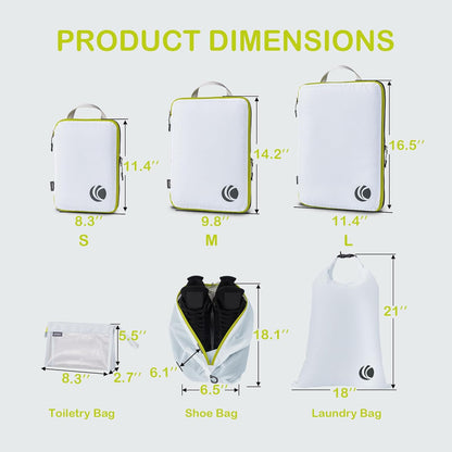 Compression Packing Cubes, Ultralight Luggage Organizer Bags, Travel Essentials for Carry on Suitcase (White)