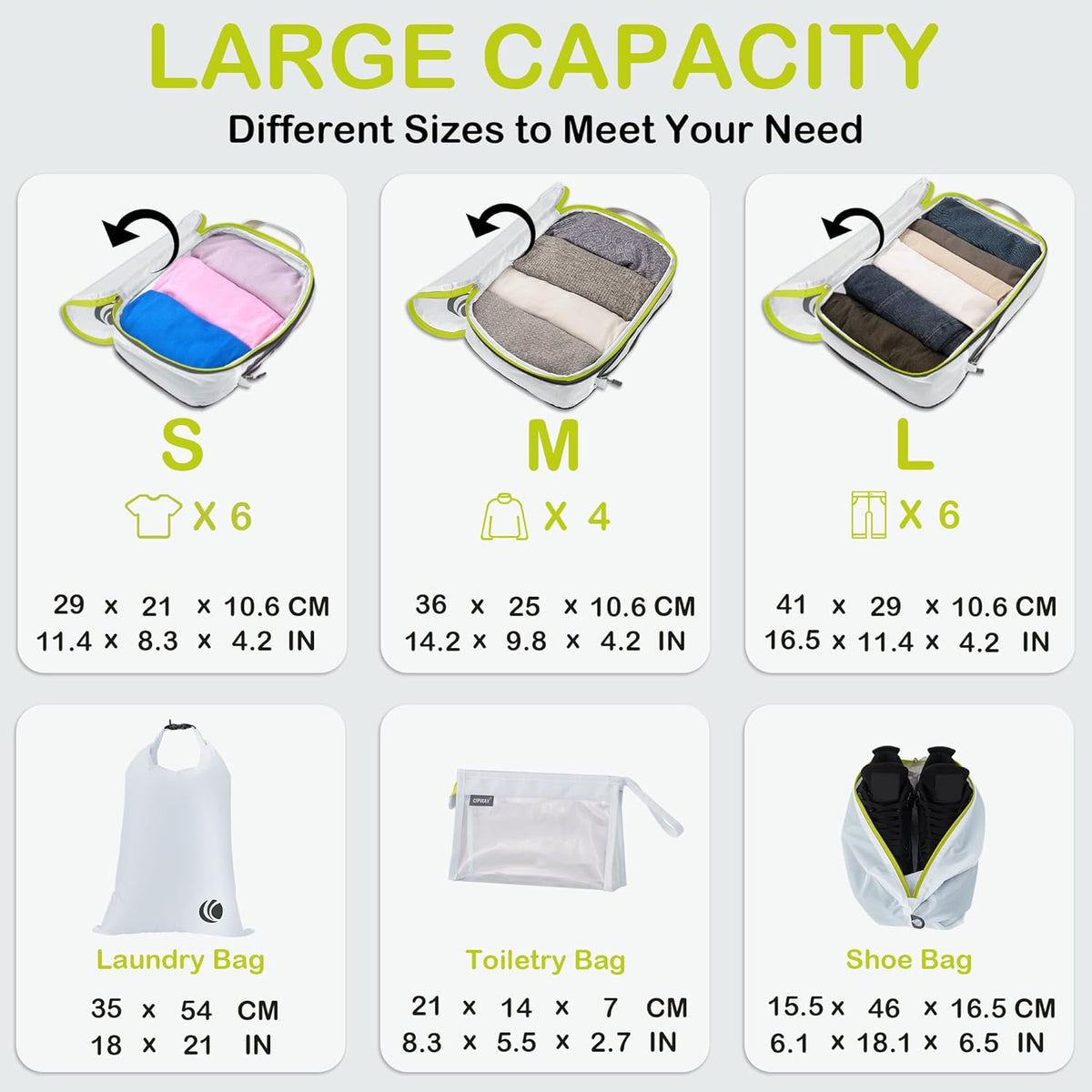 Compression Packing Cubes, Ultralight Luggage Organizer Bags, Travel Essentials for Carry on Suitcase (White)