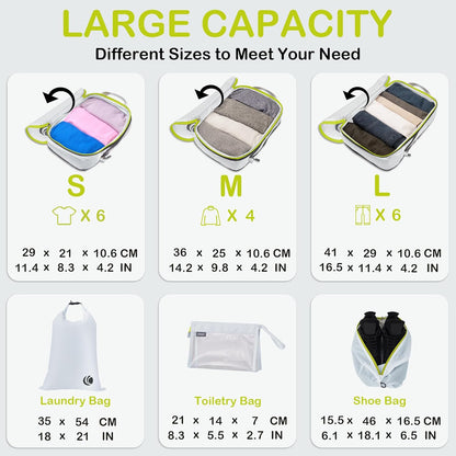 Compression Packing Cubes, Ultralight Luggage Organizer Bags, Travel Essentials for Carry on Suitcase (White)