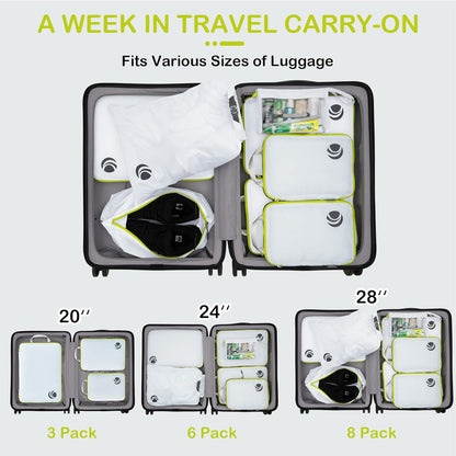 Compression Packing Cubes, Ultralight Luggage Organizer Bags, Travel Essentials for Carry on Suitcase (White)